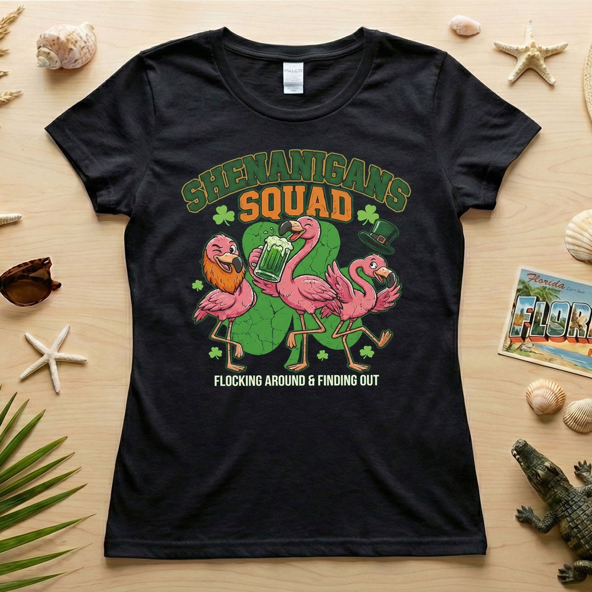 Shenanigans Squad Flamingo Shirt – Funny St Patrick’s Day Flocking Around & Finding Out Tee, Irish Drinking Party Shirt