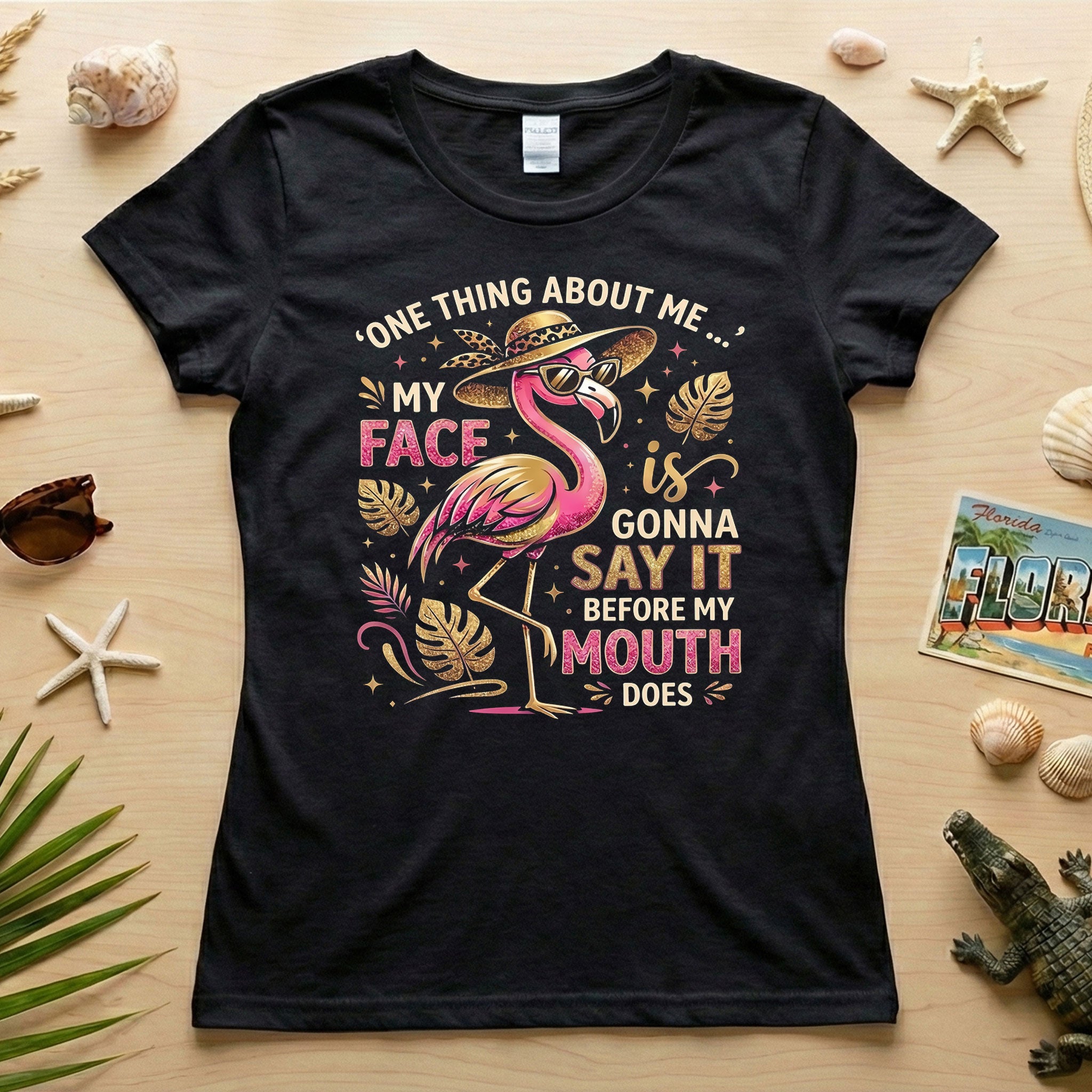 Funny Flamingo Sarcastic Shirt – My Face Is Gonna Say It Before My Mouth Does Graphic Tee