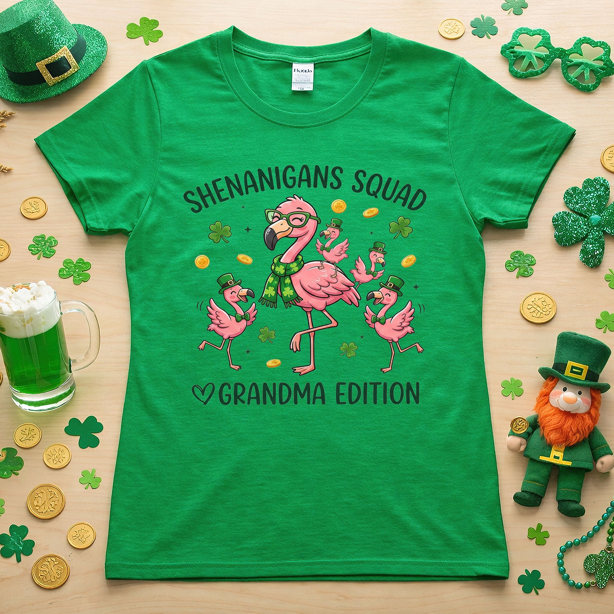 St. Patrick's Day Shenanigans Squad Flamingo Grandma T-Shirt - Lucky Irish Family Matching Gift