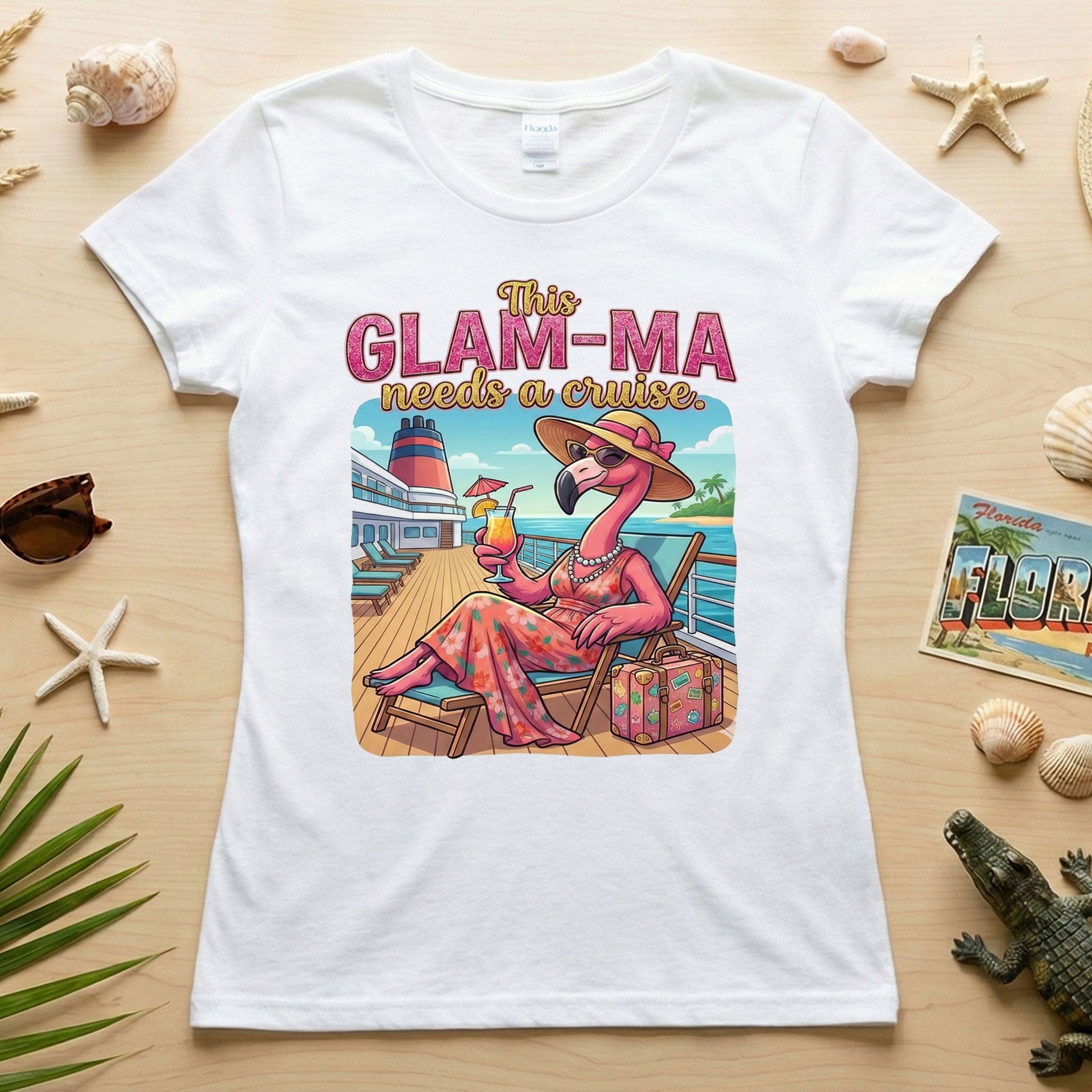 Fabulous Flamingo Glam-Ma Cruise T-Shirt - Funny Vacation Gift for Grandma