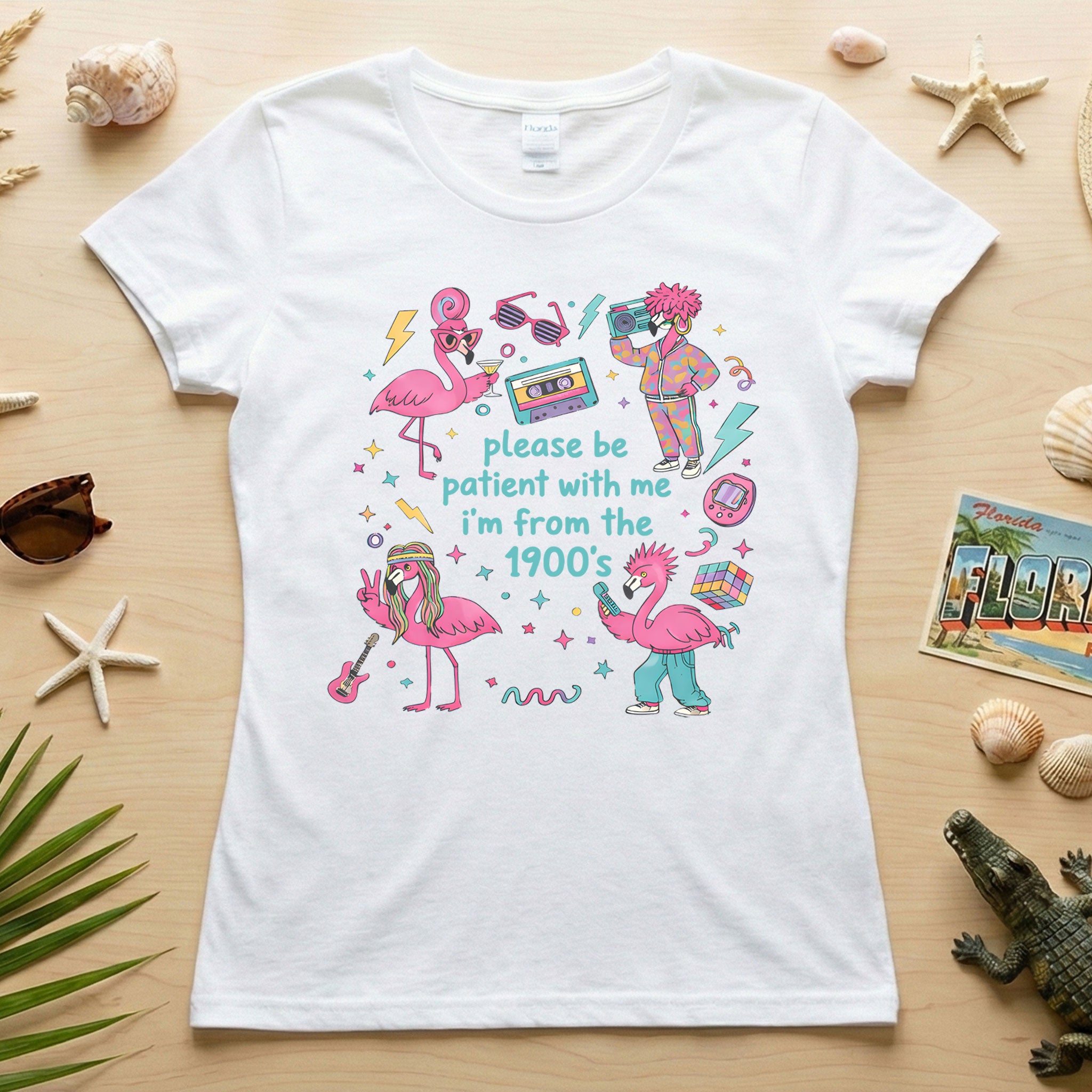 Witty 1900's Flamingo Shirt for Women - Funny Vintage 80s 90s Graphic Tee