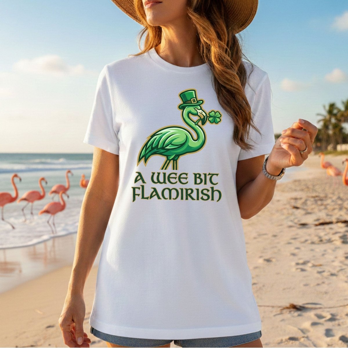 A Wee Bit Flamirish Green Flamingo St. Patrick's Day T-Shirt - Funny Irish Humor for Flamingo Fanatics - FlamingoAholic