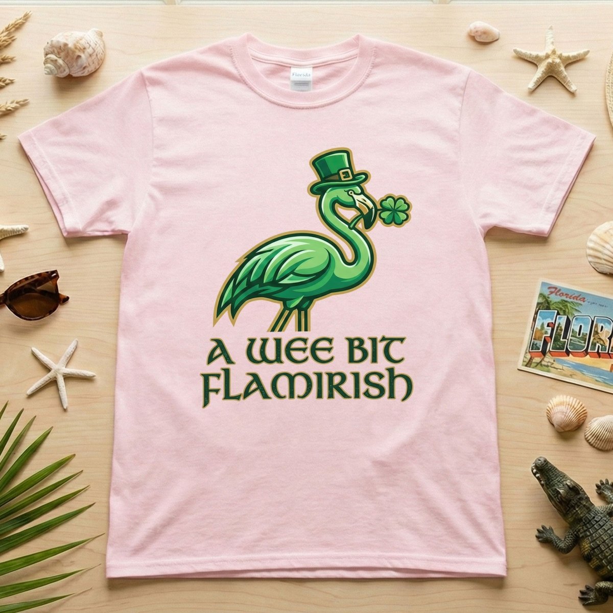 A Wee Bit Flamirish Green Flamingo St. Patrick's Day T-Shirt - Funny Irish Humor for Flamingo Fanatics - FlamingoAholic