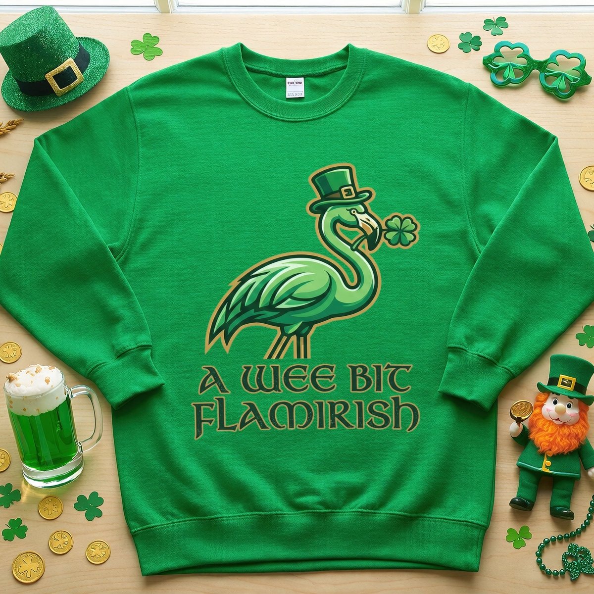 A Wee Bit Flamirish Green Flamingo St. Patrick's Day T-Shirt - Funny Irish Humor for Flamingo Fanatics - FlamingoAholic