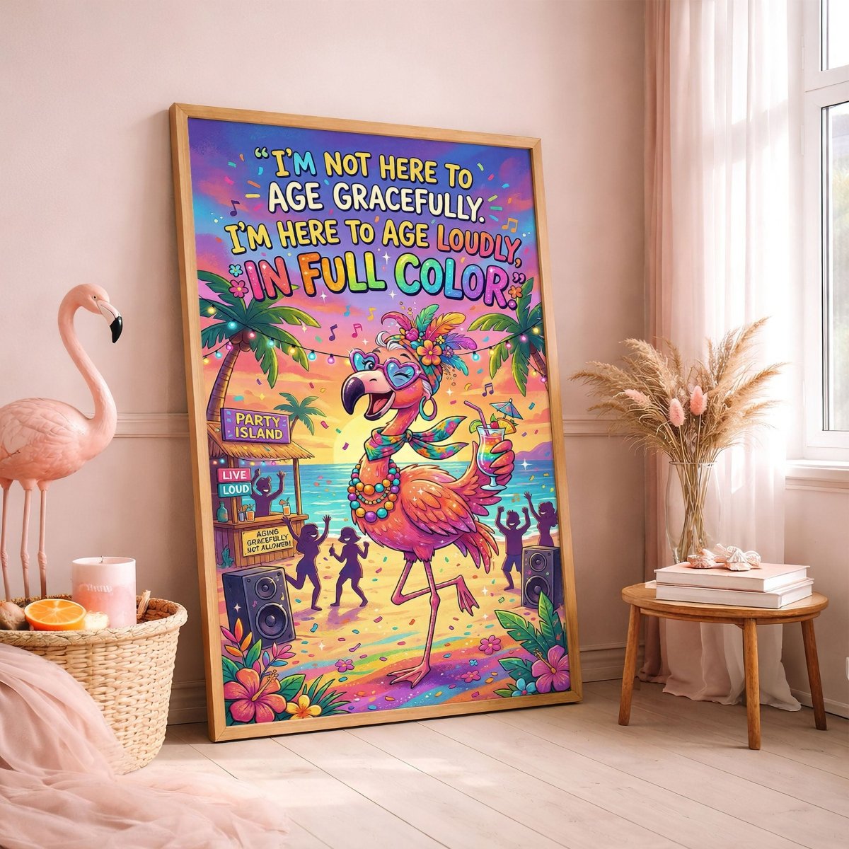 Age Loudly in Full Color – Funny Flamingo Party Poster - FlamingoAholic