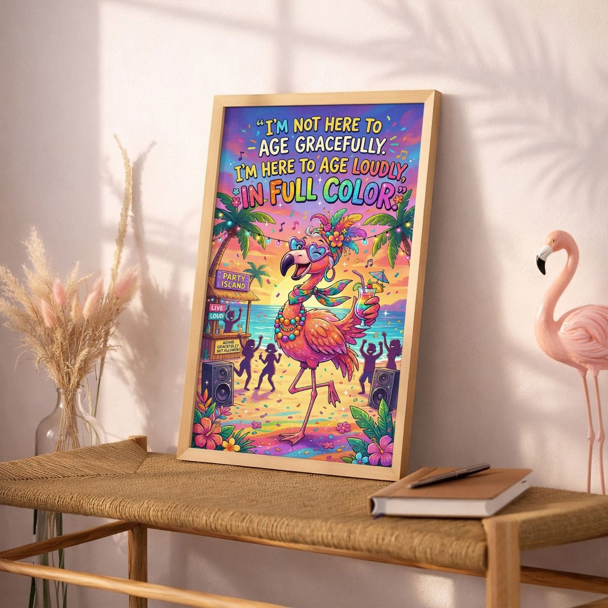 Age Loudly in Full Color – Funny Flamingo Party Poster - FlamingoAholic