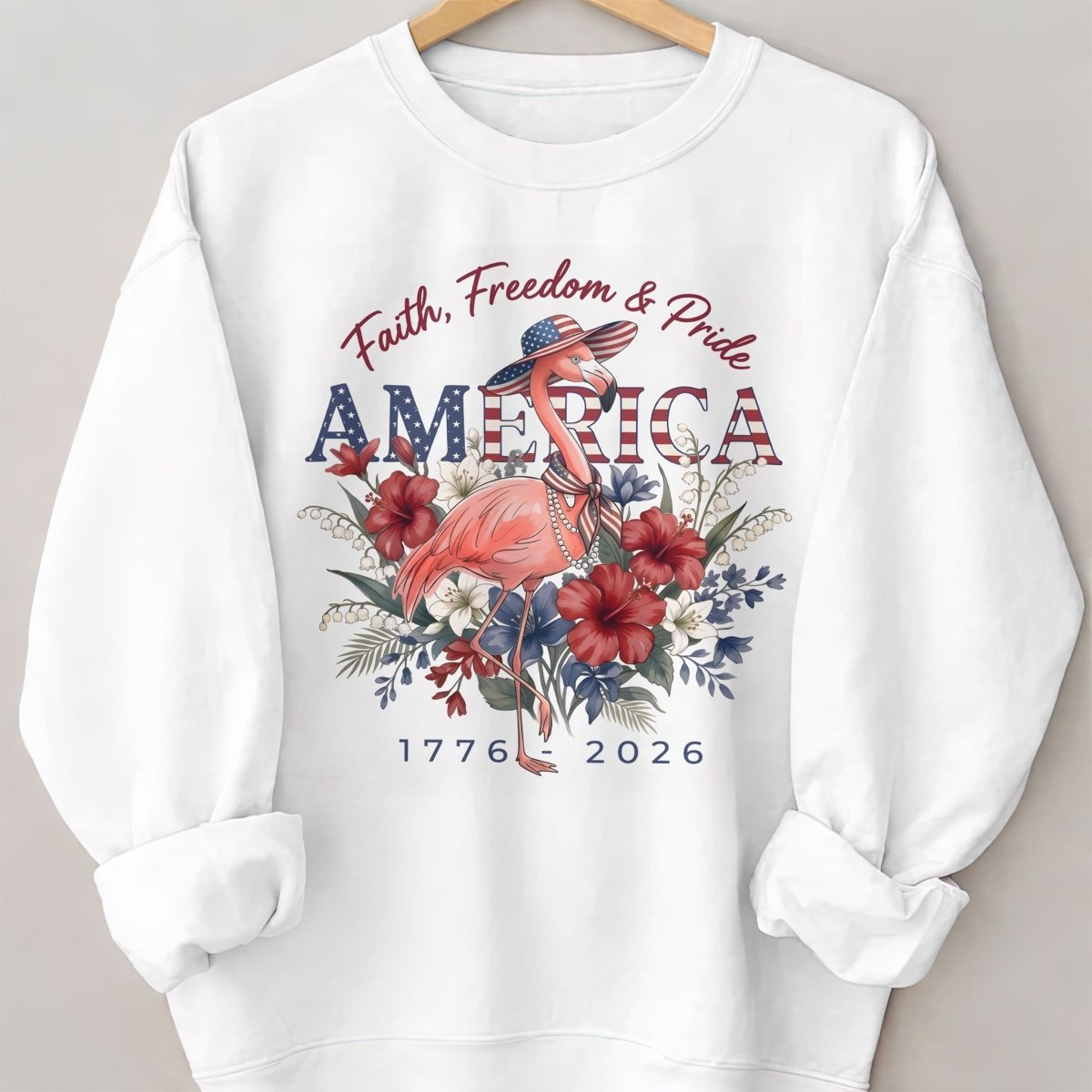 America 250 Faith Freedom Pride - Patriotic Flamingo T-Shirt - FlamingoAholic