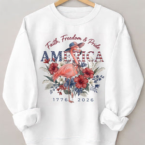 America 250 Faith Freedom Pride - Patriotic Flamingo T-Shirt - FlamingoAholic