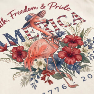 America 250 Faith Freedom Pride - Patriotic Flamingo T-Shirt - FlamingoAholic