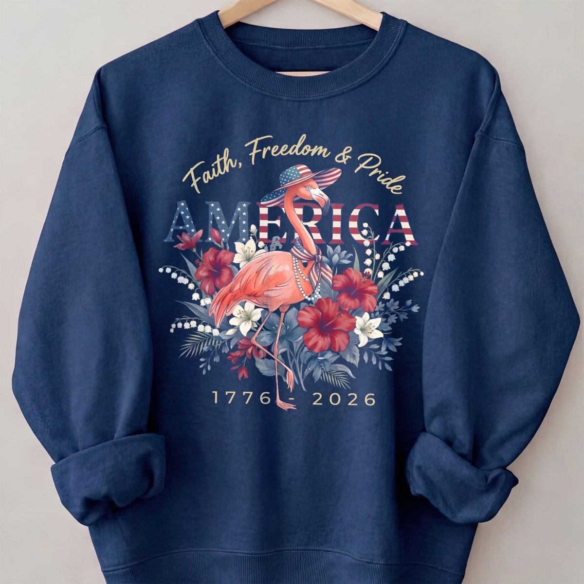 America 250 Faith Freedom Pride - Patriotic Flamingo T-Shirt - FlamingoAholic