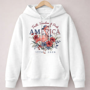 America 250 Faith Freedom Pride - Patriotic Flamingo T-Shirt - FlamingoAholic