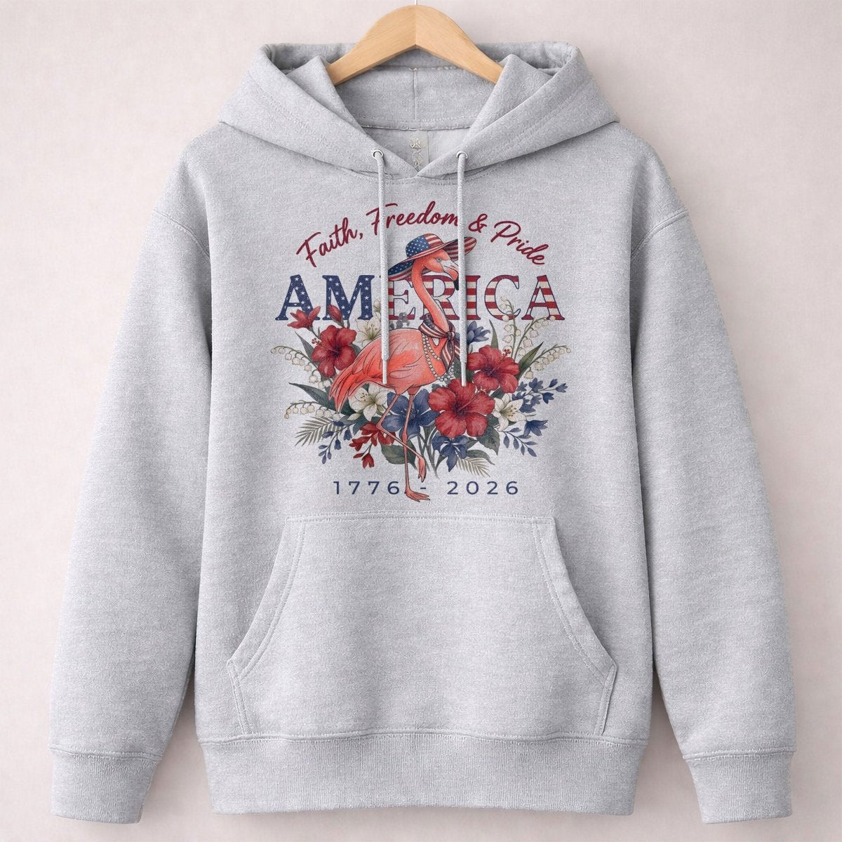 America 250 Faith Freedom Pride - Patriotic Flamingo T-Shirt - FlamingoAholic
