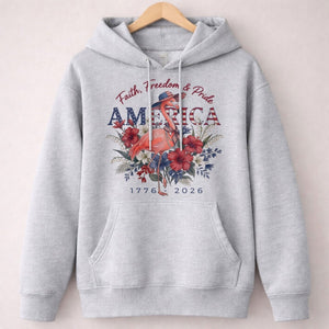 America 250 Faith Freedom Pride - Patriotic Flamingo T-Shirt - FlamingoAholic