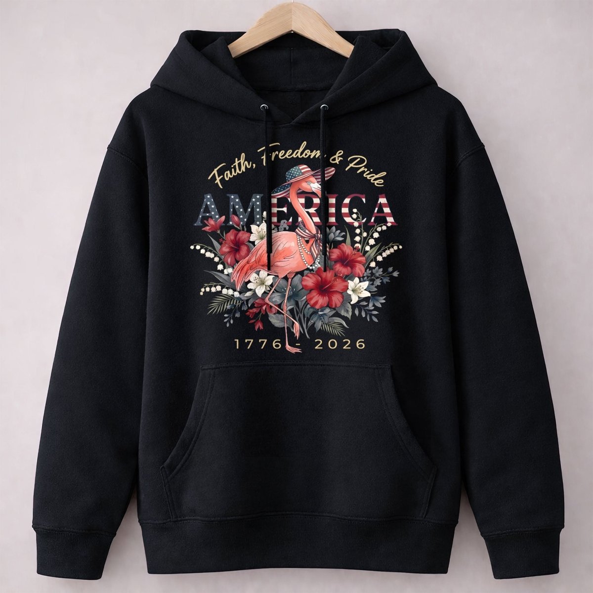 America 250 Faith Freedom Pride - Patriotic Flamingo T-Shirt - FlamingoAholic