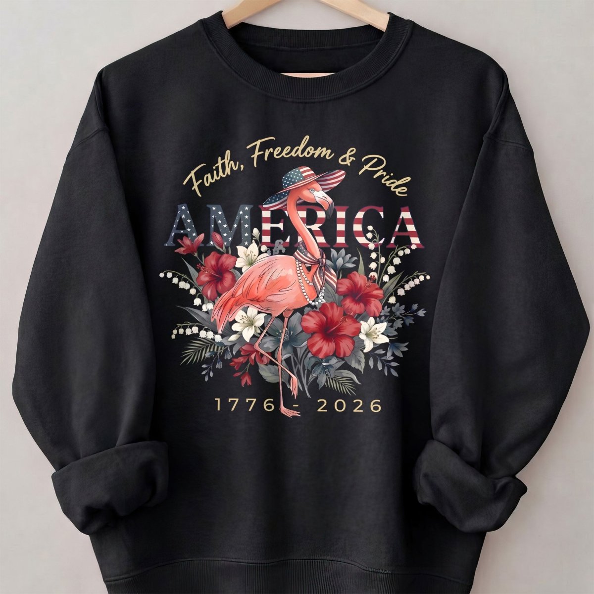 America 250 Faith Freedom Pride - Patriotic Flamingo T-Shirt - FlamingoAholic
