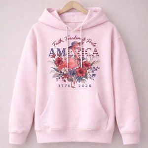America 250 Faith Freedom Pride - Patriotic Flamingo T-Shirt - FlamingoAholic