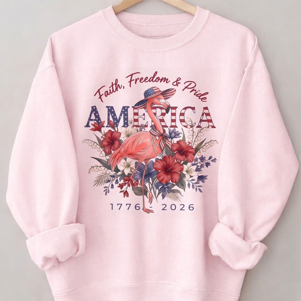 America 250 Faith Freedom Pride - Patriotic Flamingo T-Shirt - FlamingoAholic