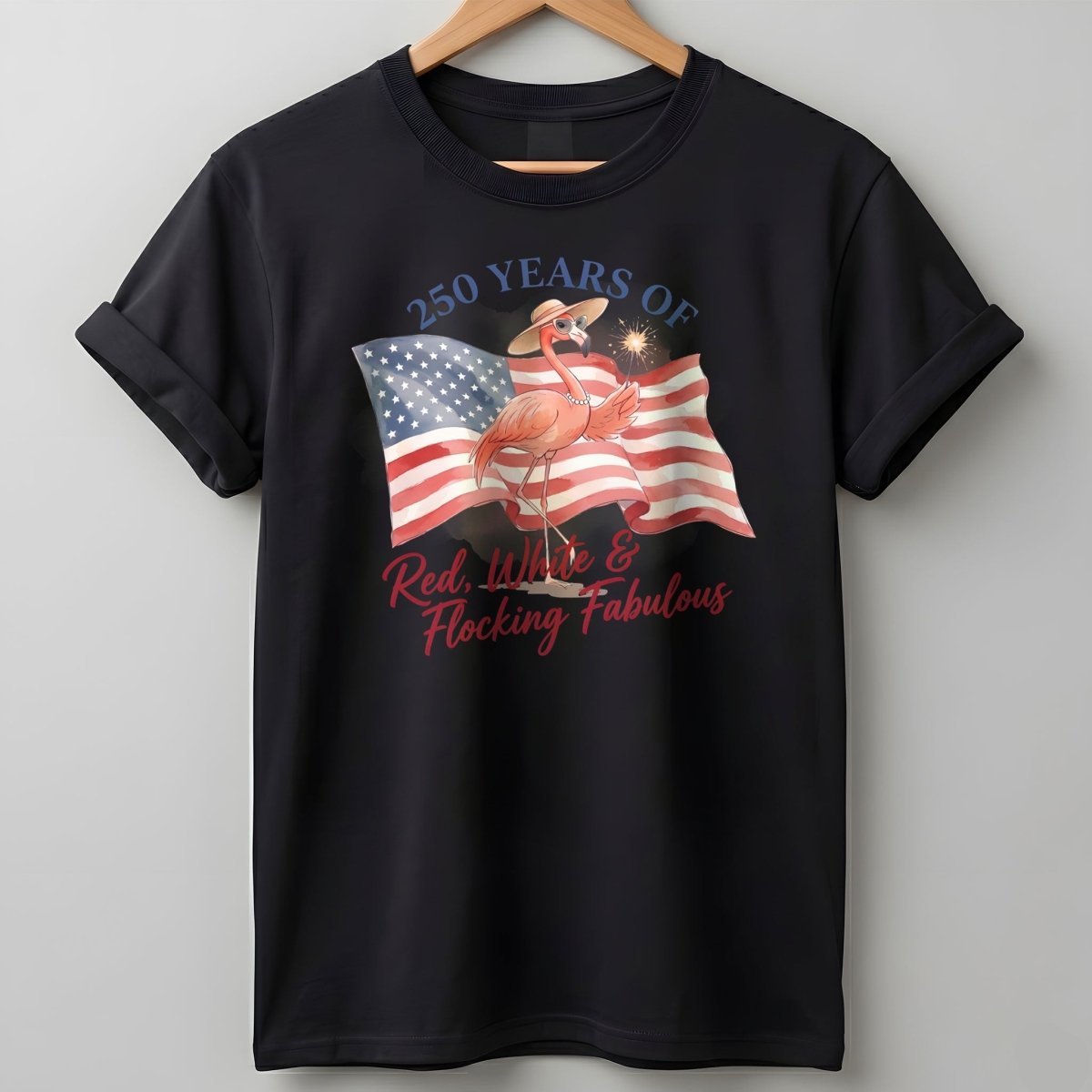 America 250 Fireworks Floral Flamingo - Patriotic Summer Shirt - FlamingoAholic