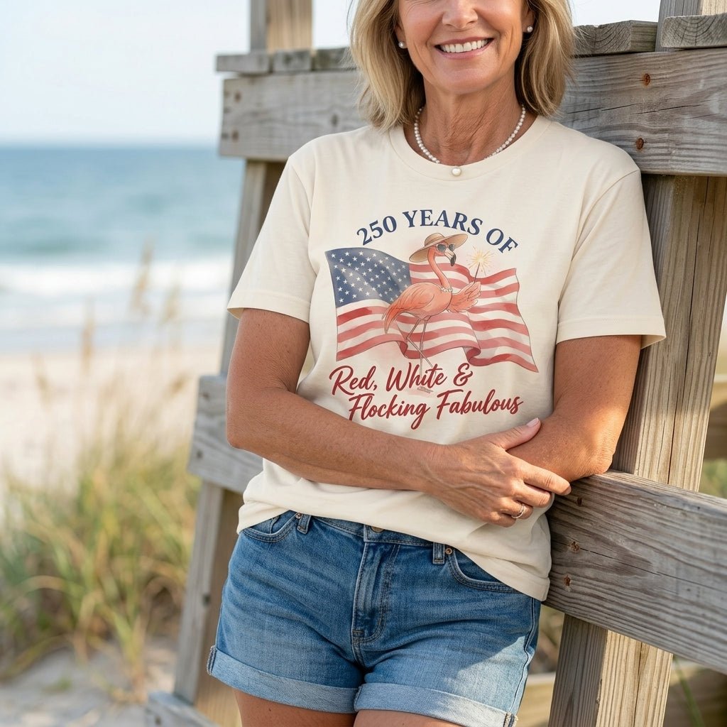 America 250 Fireworks Floral Flamingo - Patriotic Summer Shirt - FlamingoAholic