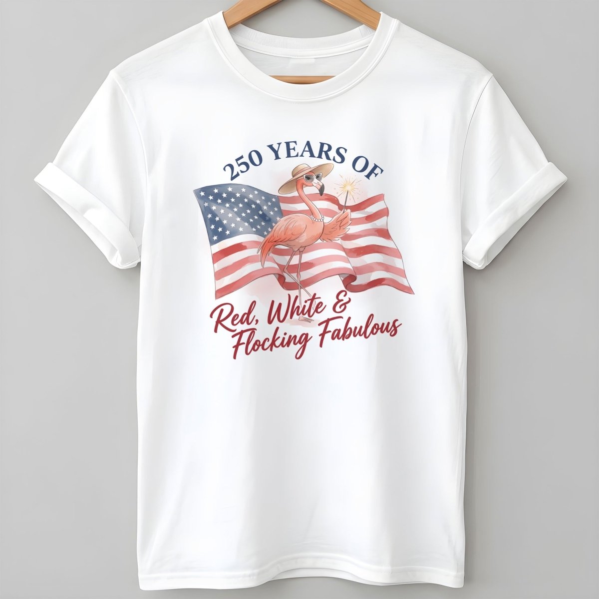 America 250 Fireworks Floral Flamingo - Patriotic Summer Shirt - FlamingoAholic