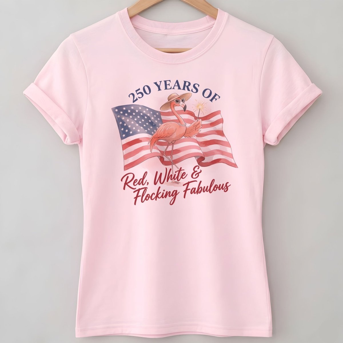 America 250 Fireworks Floral Flamingo - Patriotic Summer Shirt - FlamingoAholic