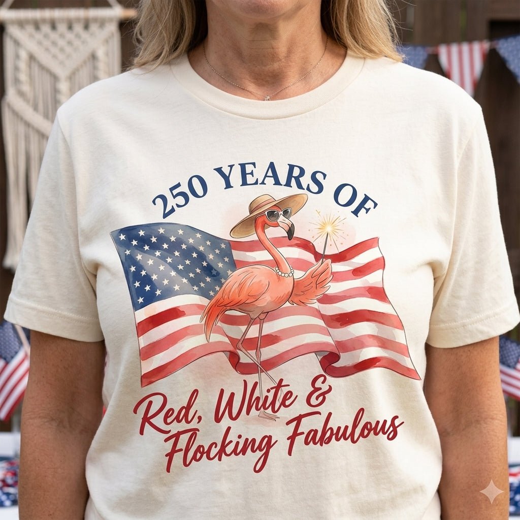 America 250 Fireworks Floral Flamingo - Patriotic Summer Shirt - FlamingoAholic