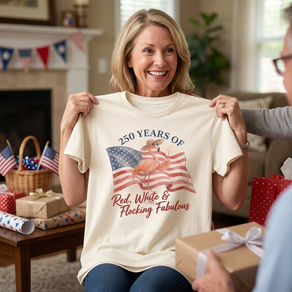 America 250 Fireworks Floral Flamingo - Patriotic Summer Shirt - FlamingoAholic