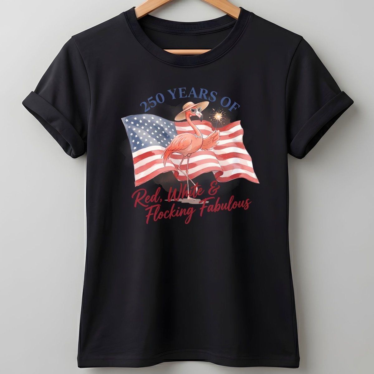 America 250 Fireworks Floral Flamingo - Patriotic Summer Shirt - FlamingoAholic