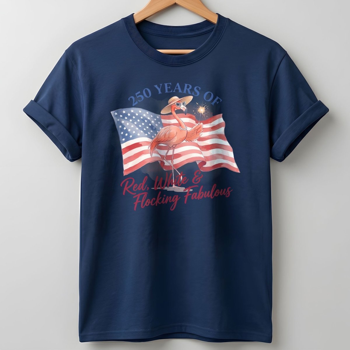 America 250 Fireworks Floral Flamingo - Patriotic Summer Shirt - FlamingoAholic