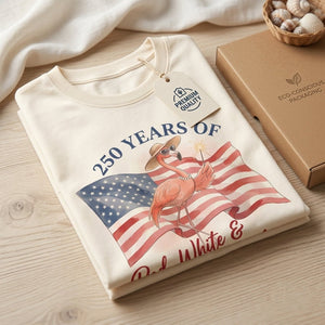 America 250 Fireworks Floral Flamingo - Patriotic Summer Shirt - FlamingoAholic