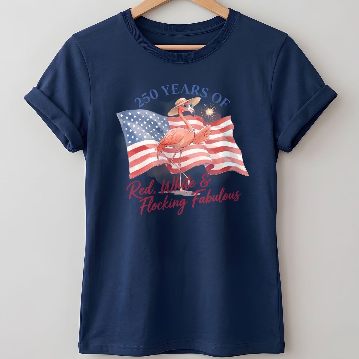 America 250 Fireworks Floral Flamingo - Patriotic Summer Shirt - FlamingoAholic