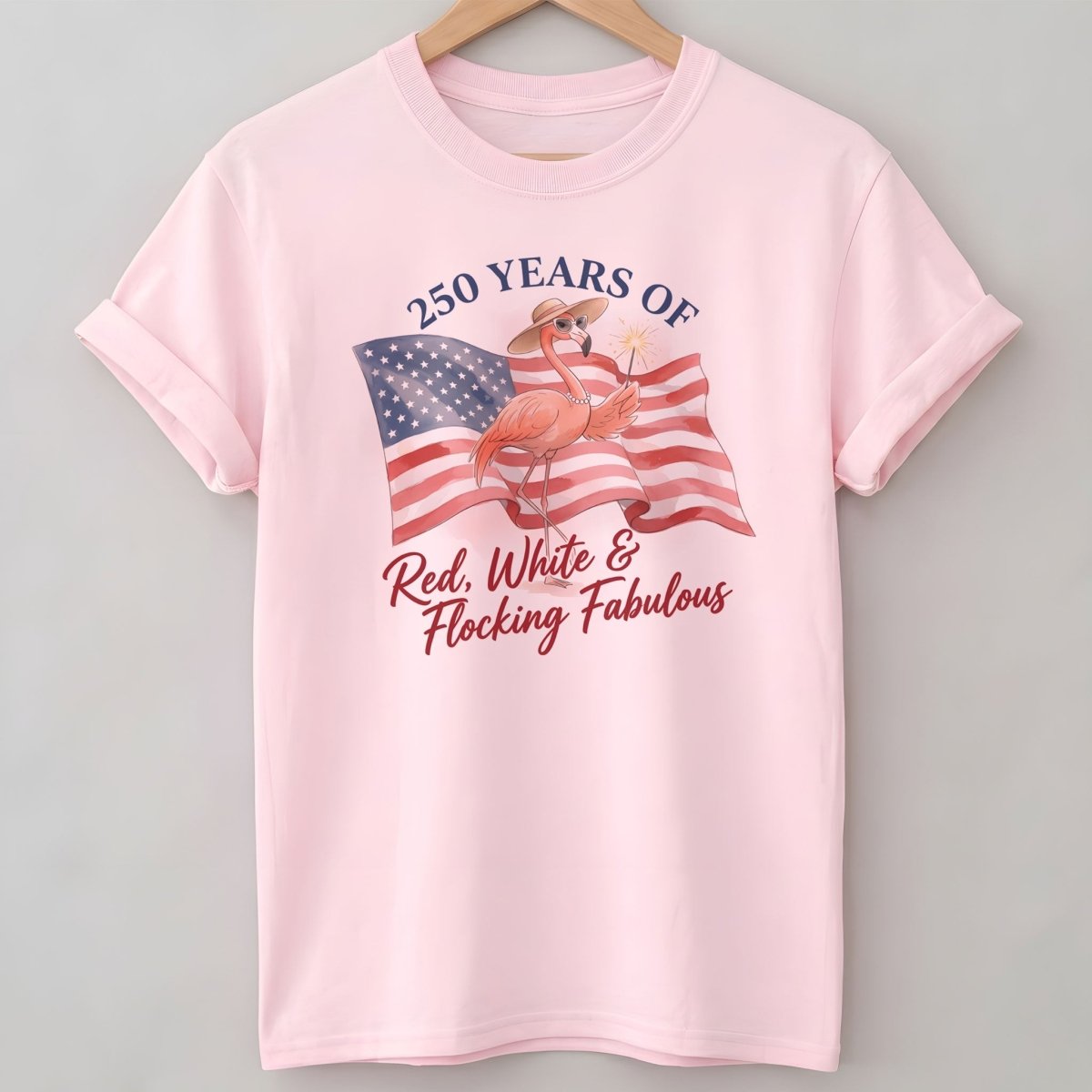 America 250 Fireworks Floral Flamingo - Patriotic Summer Shirt - FlamingoAholic