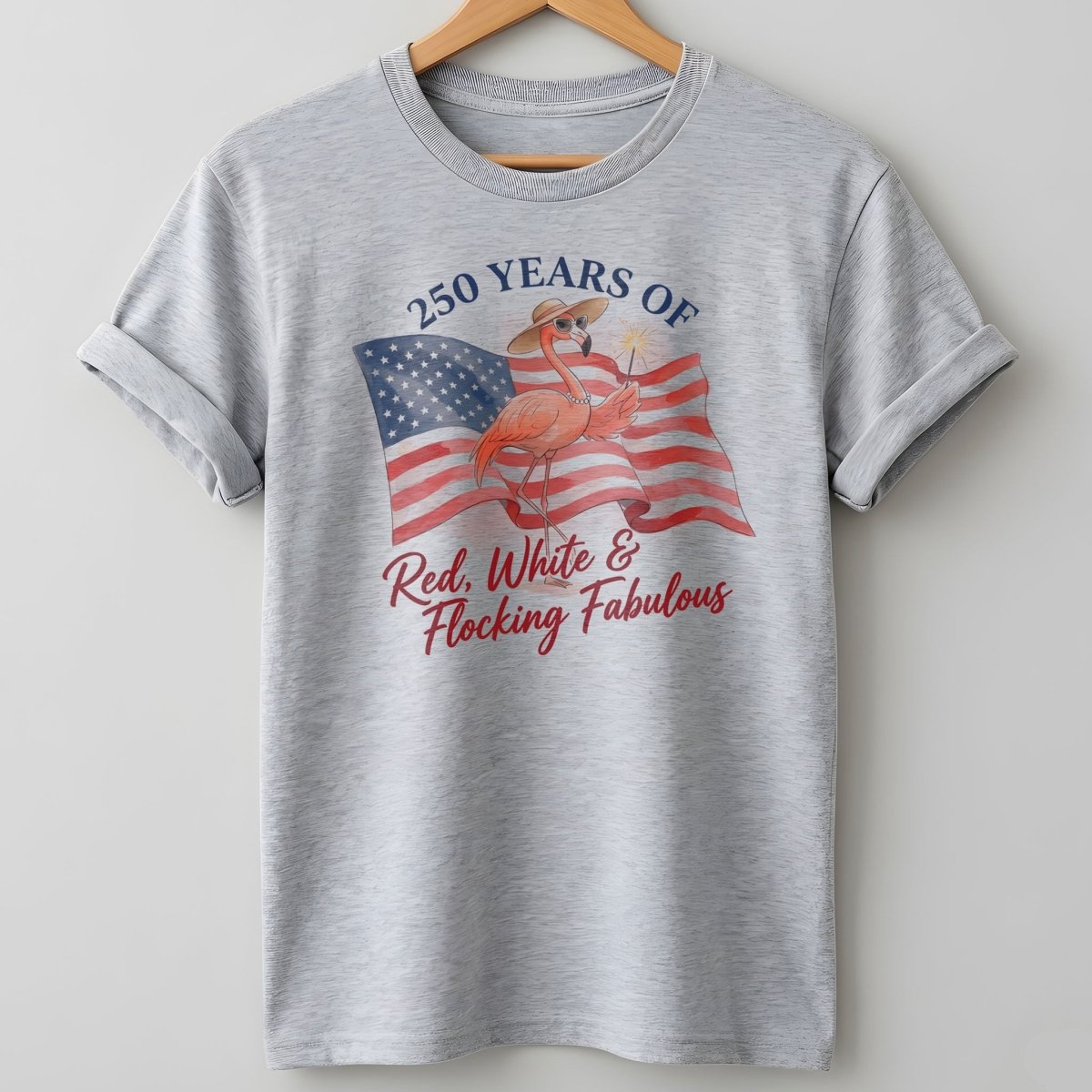 America 250 Fireworks Floral Flamingo - Patriotic Summer Shirt - FlamingoAholic