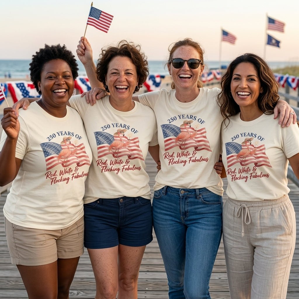 America 250 Fireworks Floral Flamingo - Patriotic Summer Shirt - FlamingoAholic