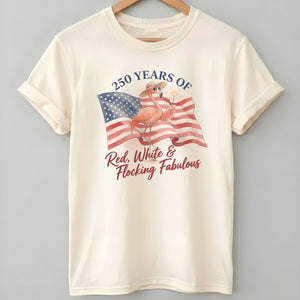 America 250 Fireworks Floral Flamingo - Patriotic Summer Shirt - FlamingoAholic