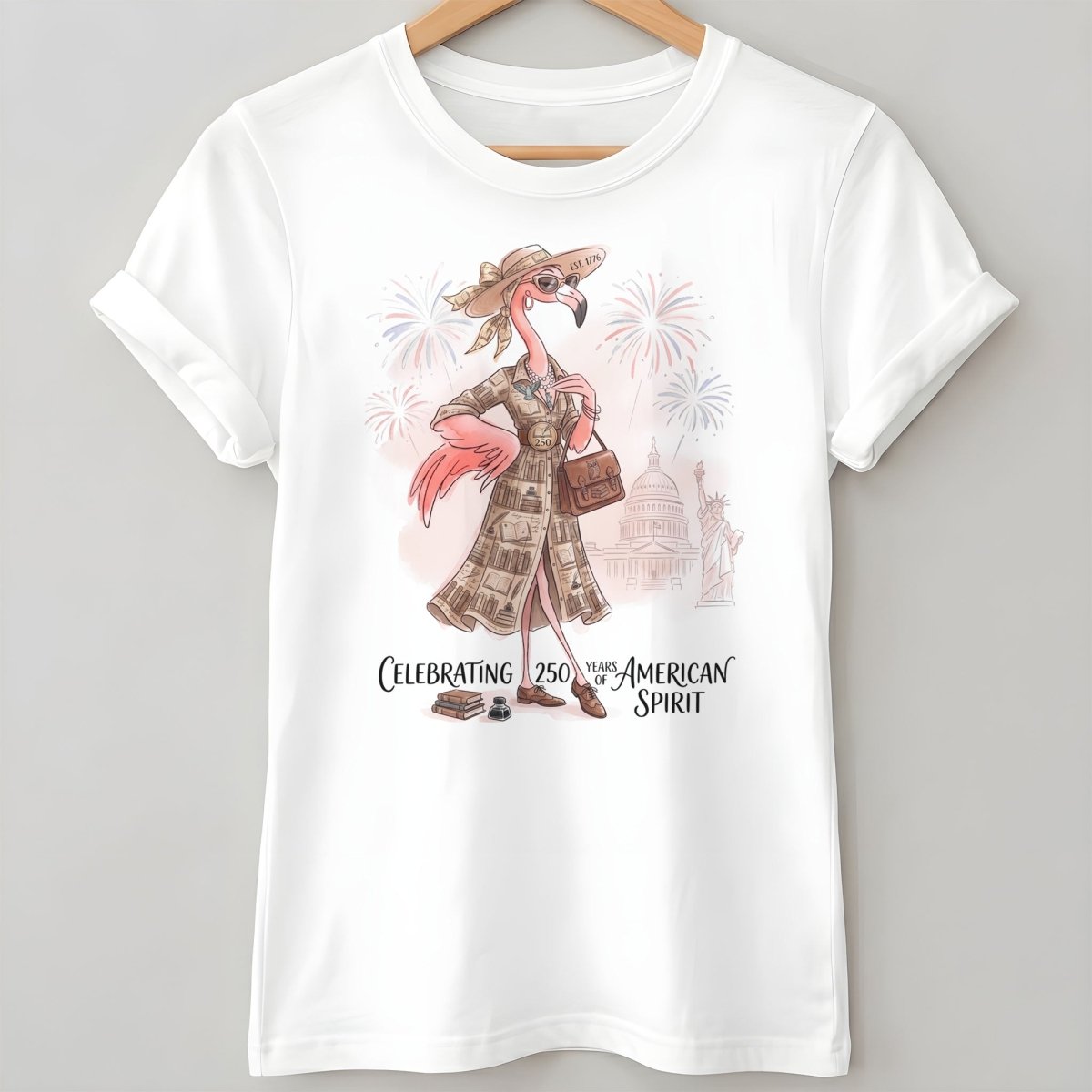 America 250 Years of American Spirit Book Lover Flamingo Shirt - FlamingoAholic