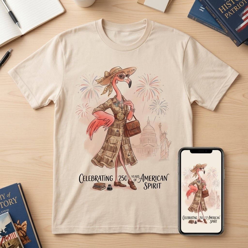 America 250 Years of American Spirit Book Lover Flamingo Shirt - FlamingoAholic