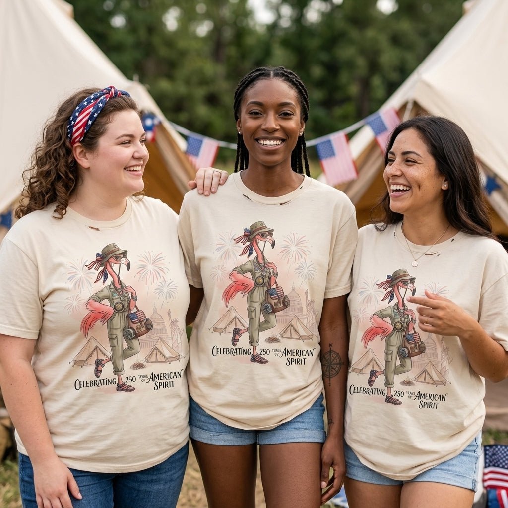 America 250 Years of American Spirit Camping Flamingo Shirt - FlamingoAholic