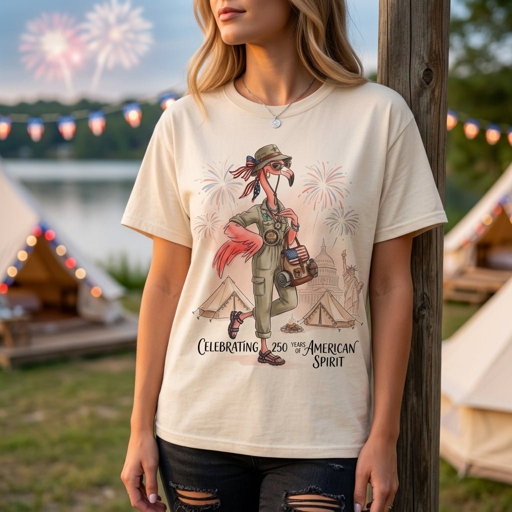 America 250 Years of American Spirit Camping Flamingo Shirt - FlamingoAholic