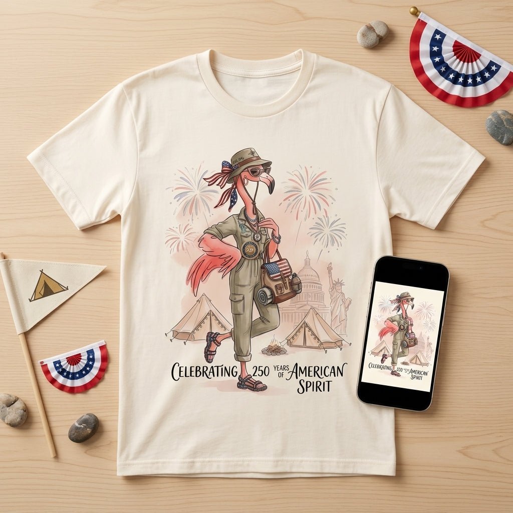 America 250 Years of American Spirit Camping Flamingo Shirt - FlamingoAholic