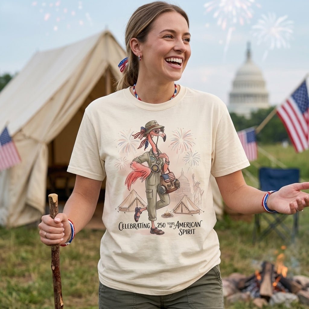 America 250 Years of American Spirit Camping Flamingo Shirt - FlamingoAholic