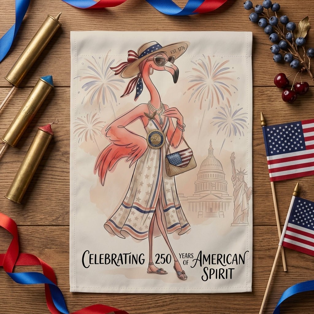 America 250 Years of American Spirit Flamingo July 4th Garden Flag - FlamingoAholic