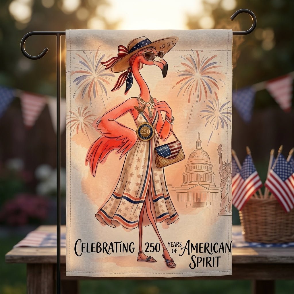 America 250 Years of American Spirit Flamingo July 4th Garden Flag - FlamingoAholic