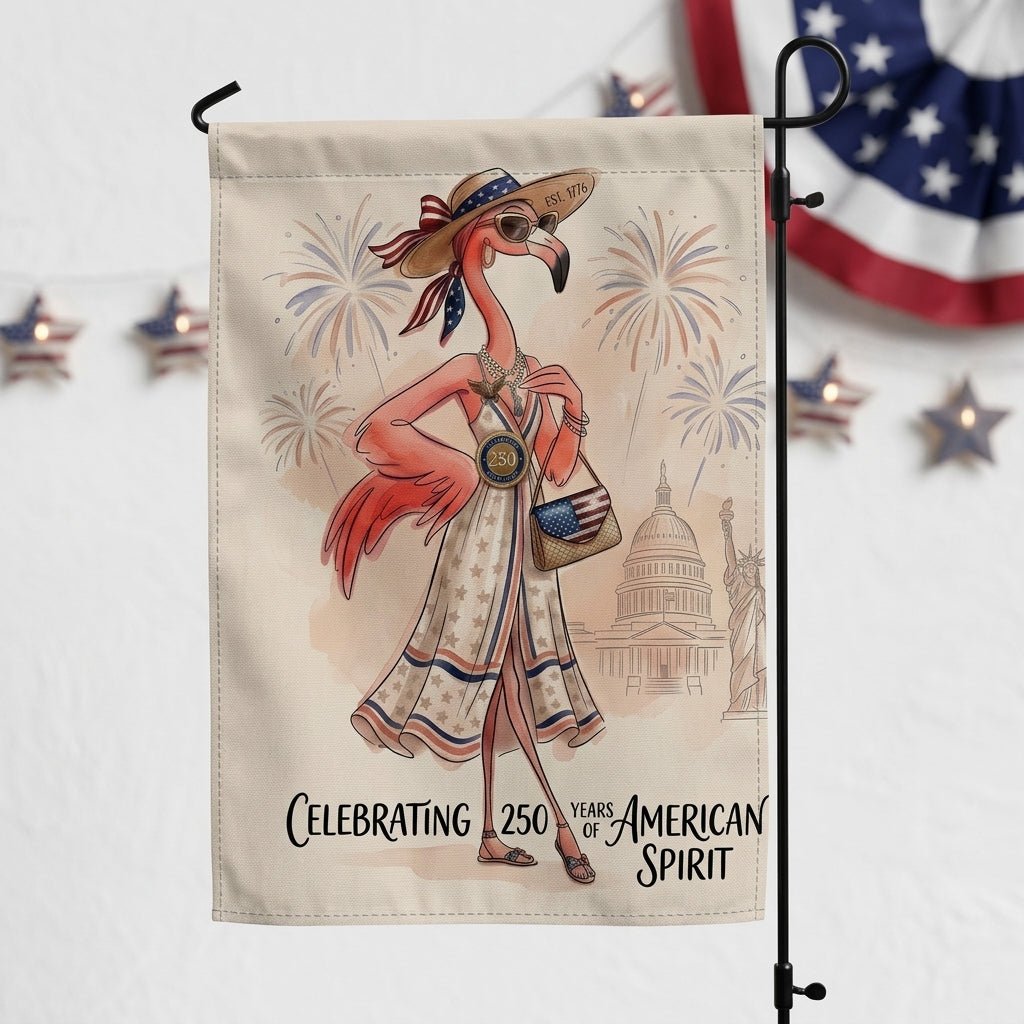 America 250 Years of American Spirit Flamingo July 4th Garden Flag - FlamingoAholic