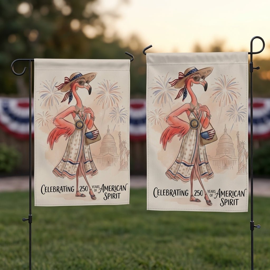 America 250 Years of American Spirit Flamingo July 4th Garden Flag - FlamingoAholic