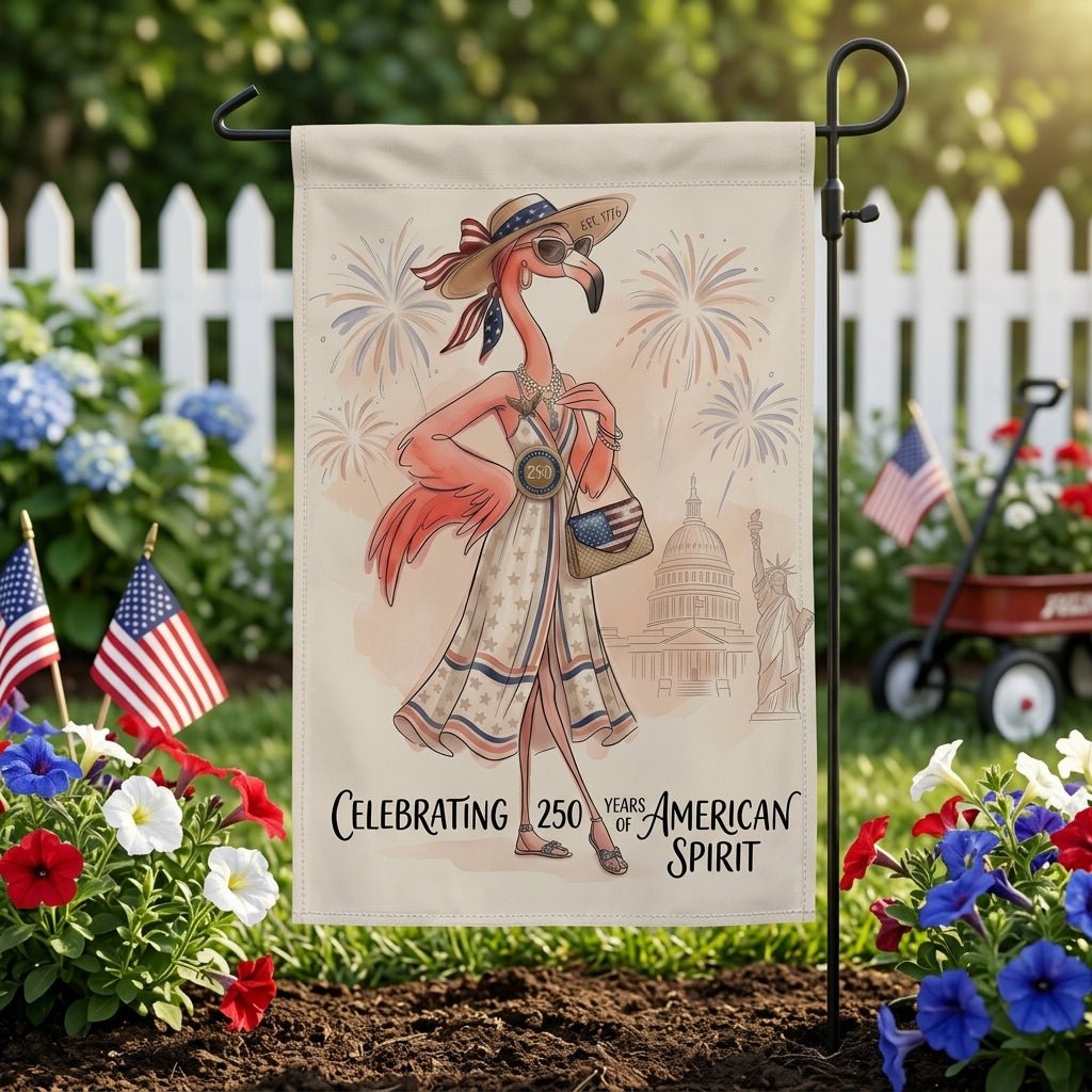 America 250 Years of American Spirit Flamingo July 4th Garden Flag - FlamingoAholic