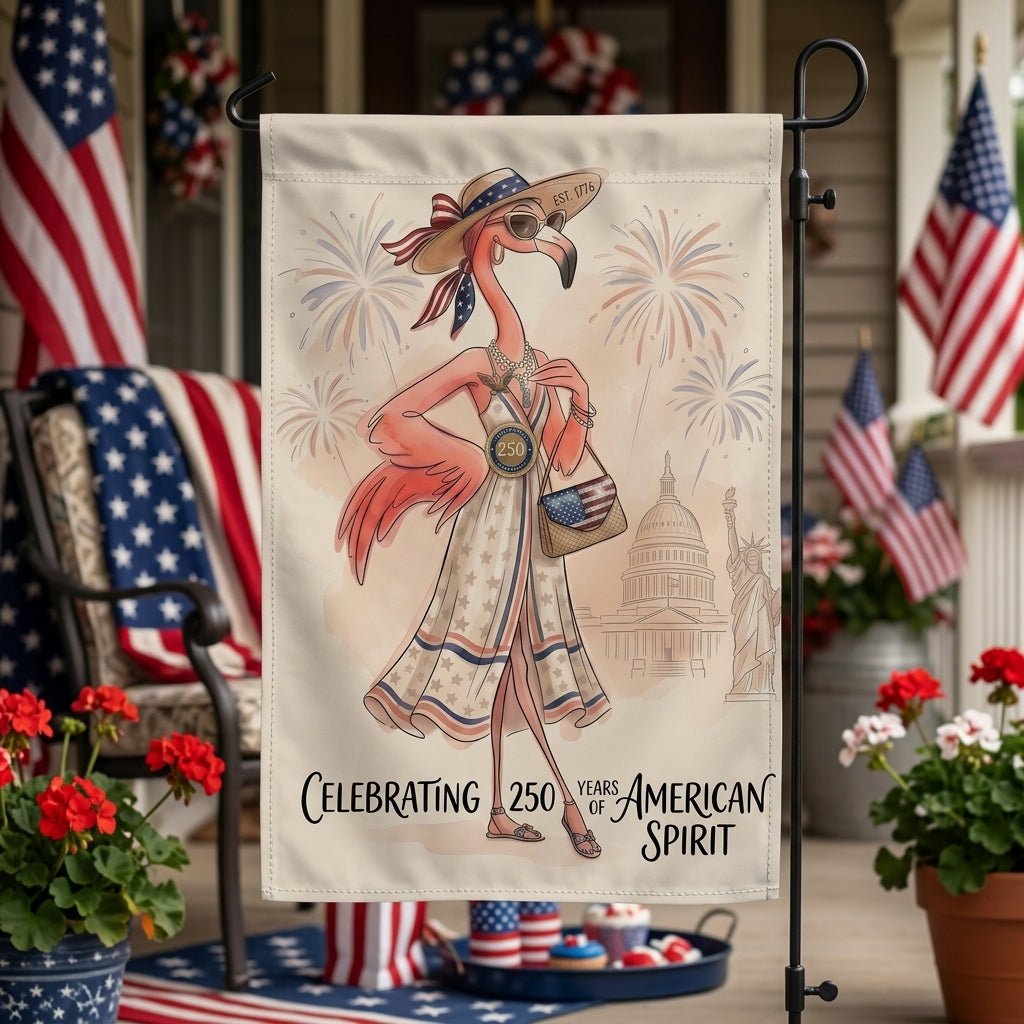 America 250 Years of American Spirit Flamingo July 4th Garden Flag - FlamingoAholic