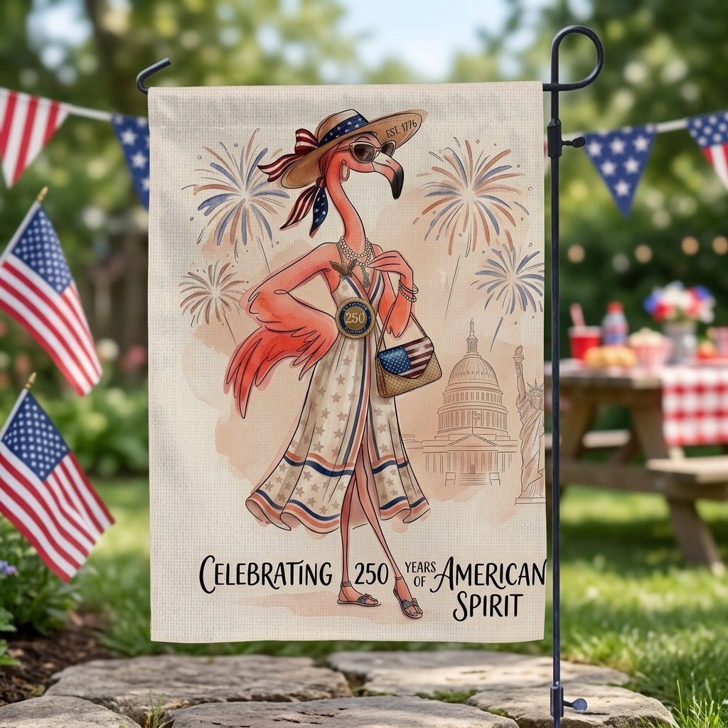 America 250 Years of American Spirit Flamingo July 4th Garden Flag - FlamingoAholic