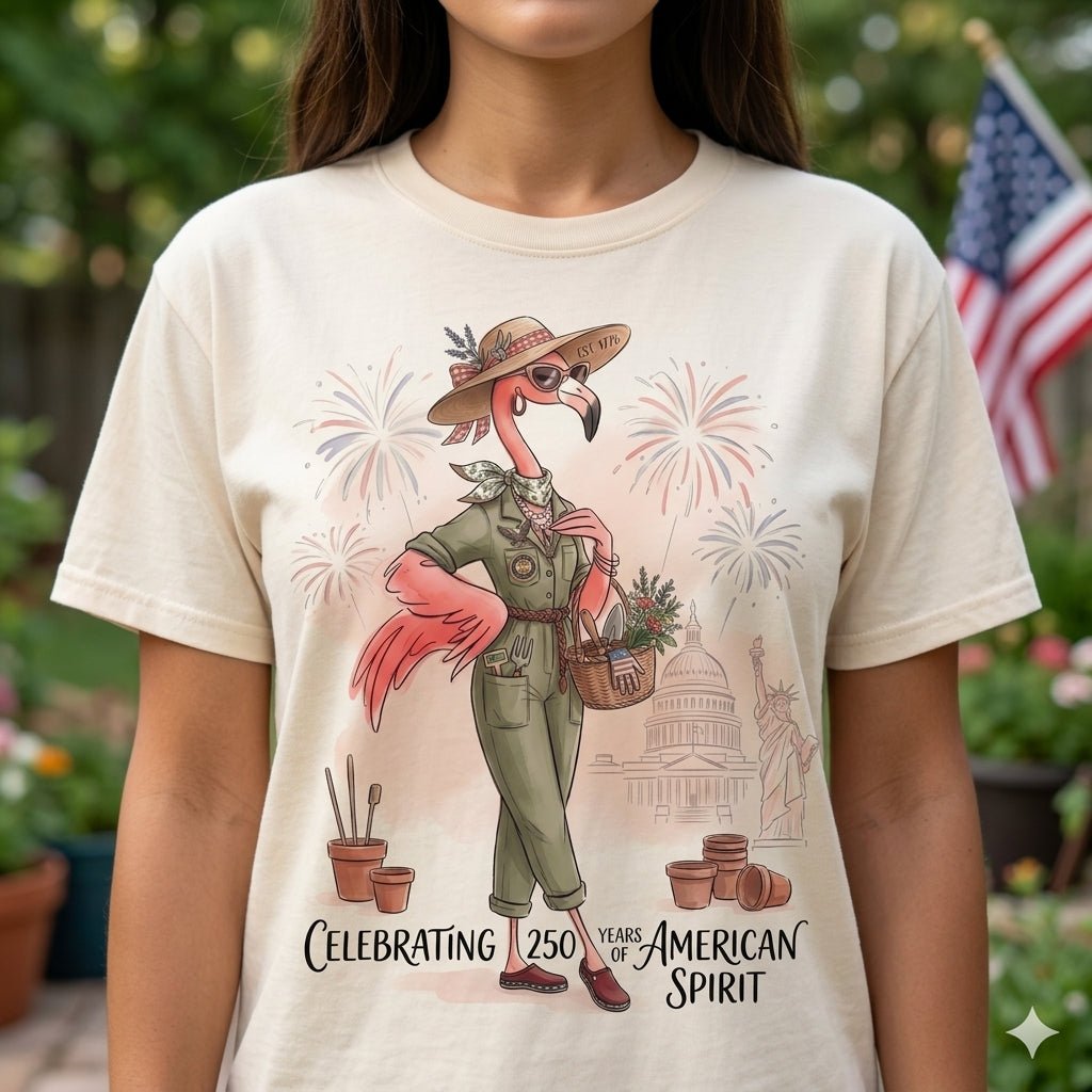 America 250 Years of American Spirit Gardening Flamingo Shirt - FlamingoAholic
