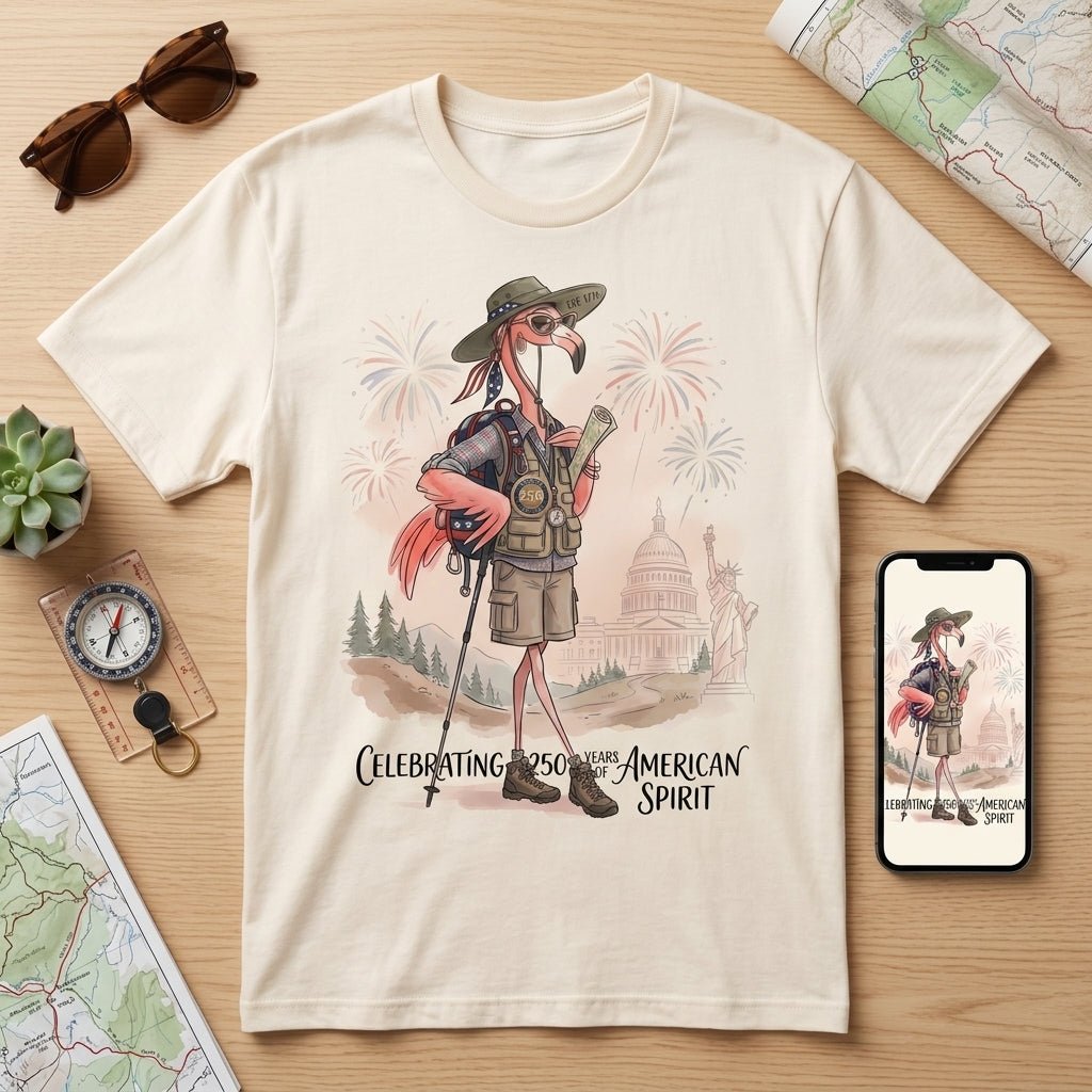 America 250 Years of American Spirit Hiking Flamingo Shirt - FlamingoAholic